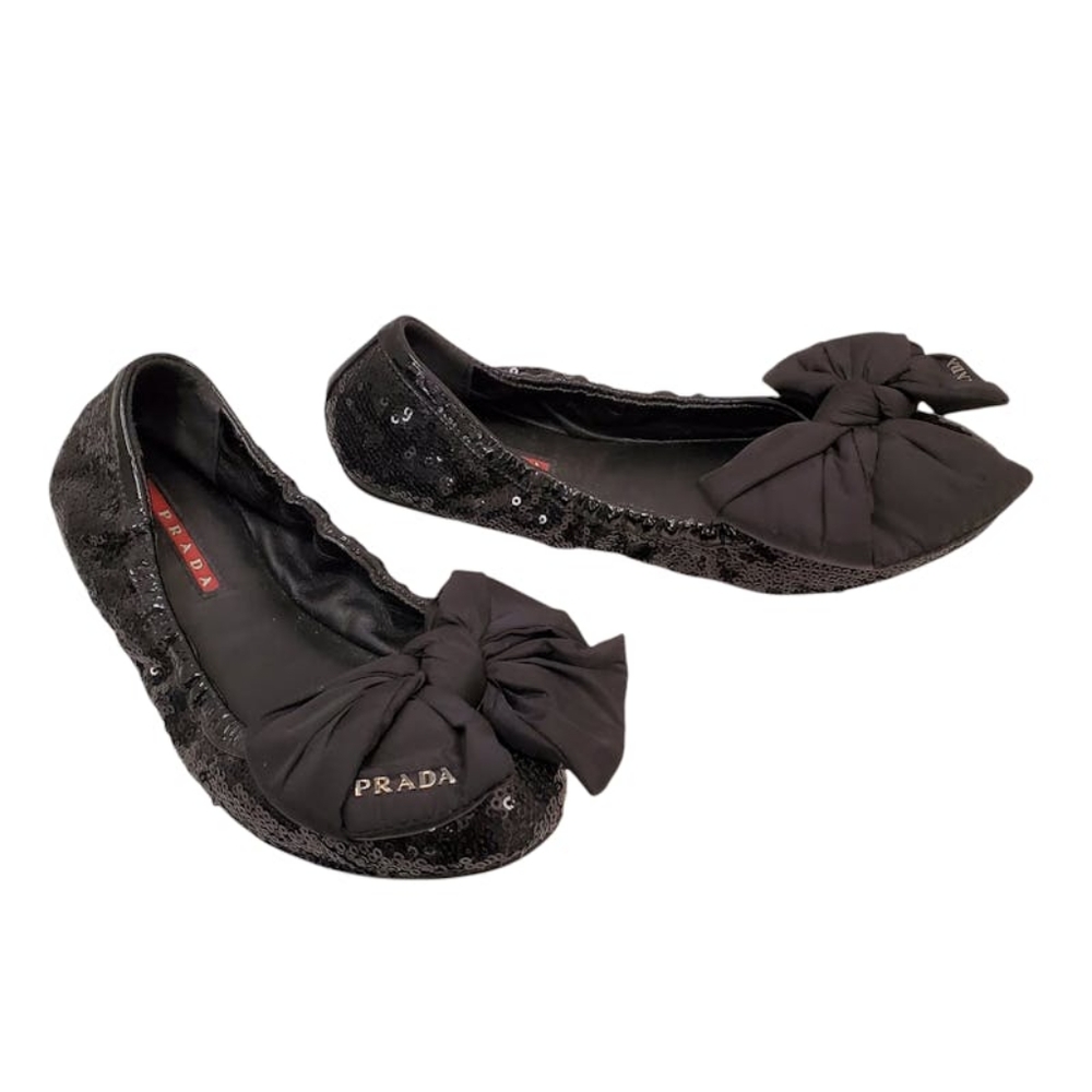 Prada Black Sequin Flats Size: 5